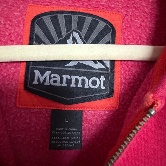 Marmot Women’s L Full Zip Hoodie Pink Fleece Jacket Outdoor Spell out Gorpcore - Picture 4 of 10